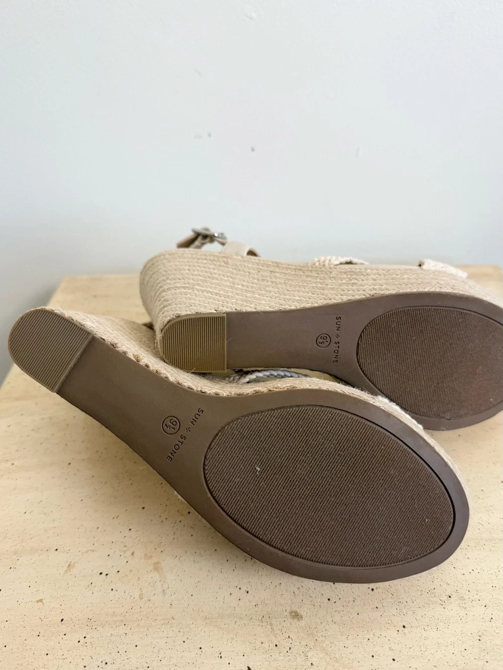 NIB Sun + Stone Ivory Cream Natural Braided Espadrille Wedge Sandals 9.5 M